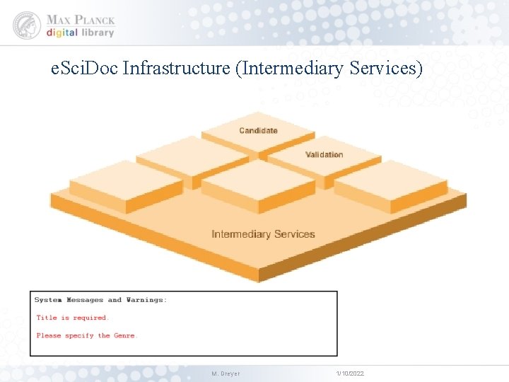 e. Sci. Doc Infrastructure (Intermediary Services) M. Dreyer 1/10/2022 