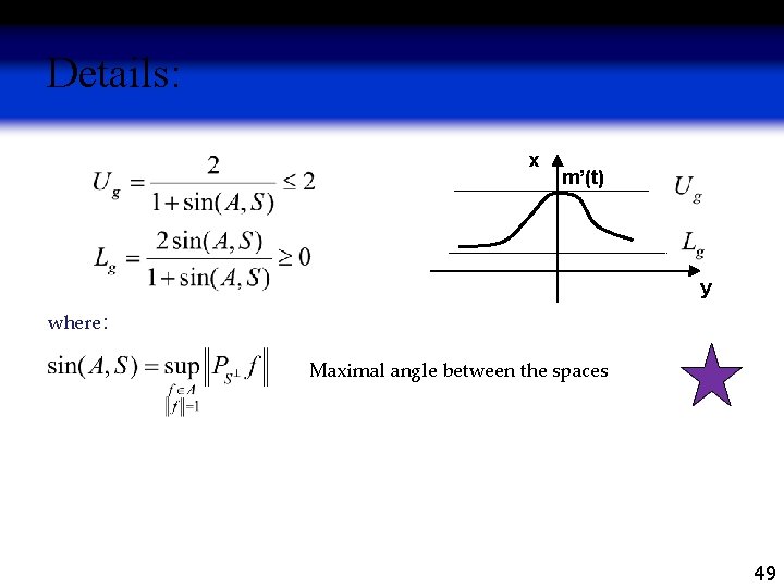 Details: x m’(t) y where: Maximal angle between the spaces 49 