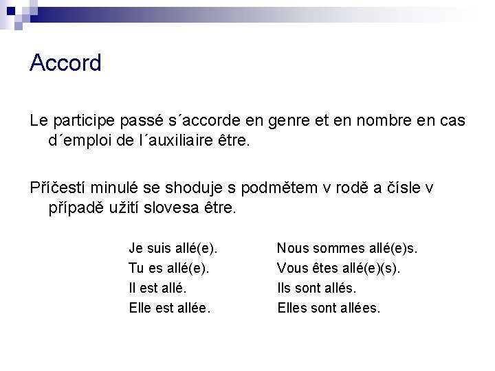 Accord Le participe passé s´accorde en genre et en nombre en cas d´emploi de