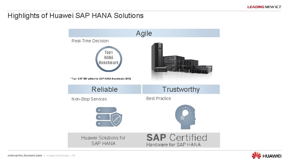 Highlights of Huawei SAP HANA Solutions Agile Real-Time Decision Top 1 HANA Benchmark *Top