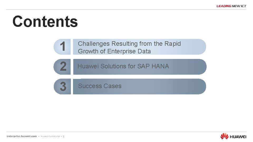 Contents 1 Challenges Resulting from the Rapid Growth of Enterprise Data 2 Huawei Solutions