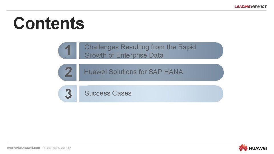 Contents 1 Challenges Resulting from the Rapid Growth of Enterprise Data 2 Huawei Solutions