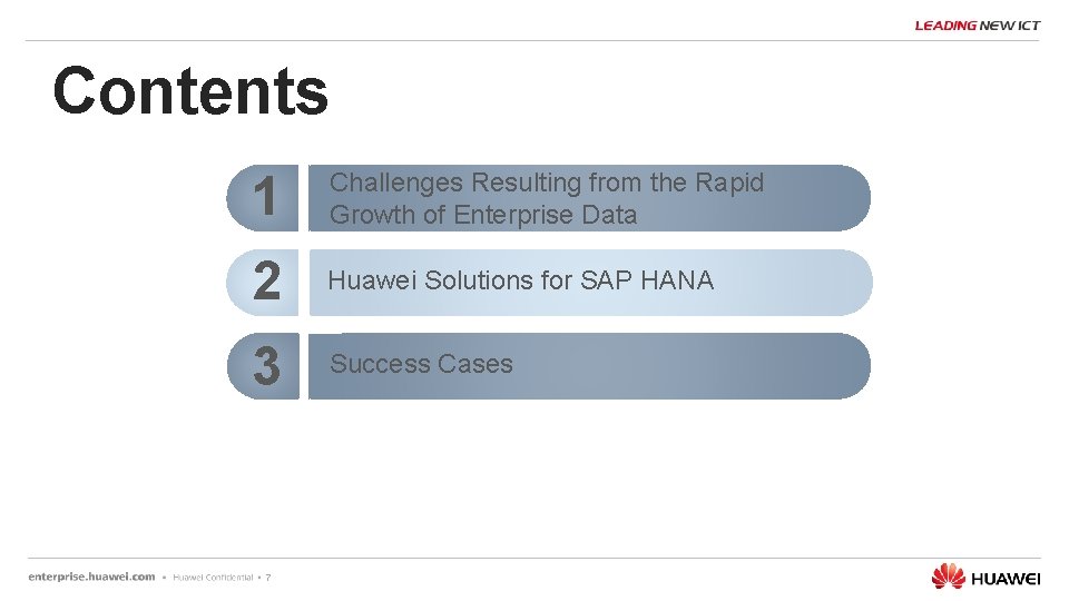 Contents 1 Challenges Resulting from the Rapid Growth of Enterprise Data 2 Huawei Solutions