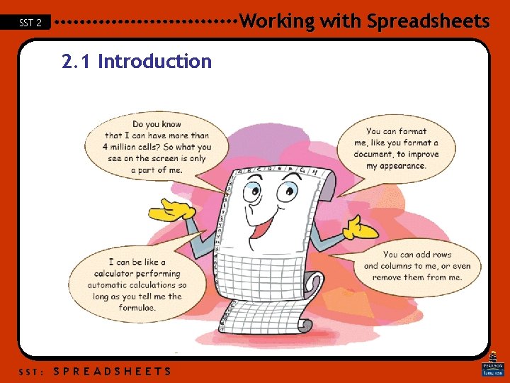 Working with Spreadsheets SST 2 2. 1 Introduction SST: SPREADSHEETS Working with Spreadsheets SST 2 2. 1 Introduction SST: SPREADSHEETS