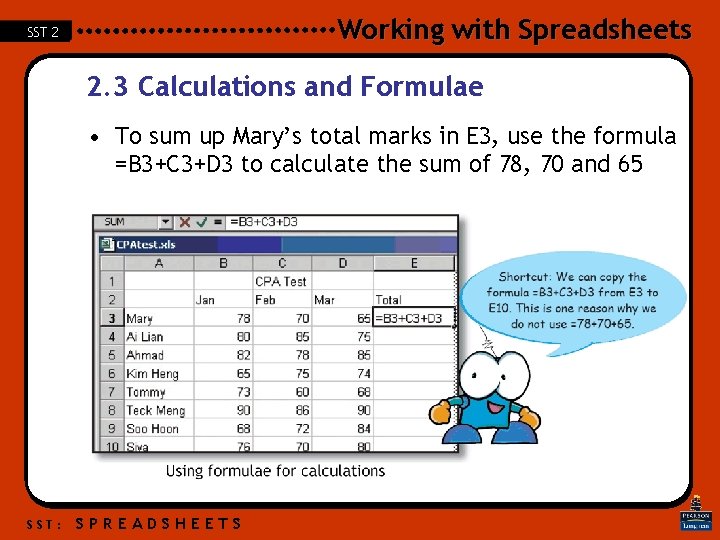 Working with Spreadsheets SST 2 2. 3 Calculations and Formulae • To sum up Working with Spreadsheets SST 2 2. 3 Calculations and Formulae • To sum up