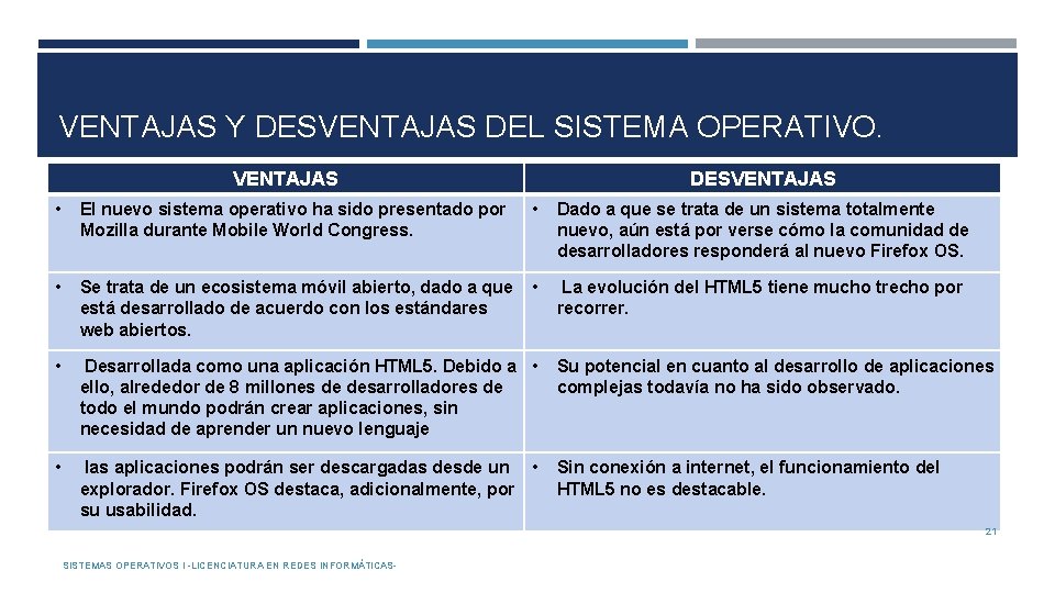 VENTAJAS Y DESVENTAJAS DEL SISTEMA OPERATIVO. VENTAJAS DESVENTAJAS • El nuevo sistema operativo ha