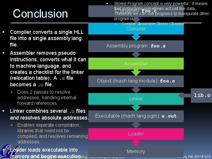  Conclusion Stored Program concept is very powerful. It means that instructions sometimes act