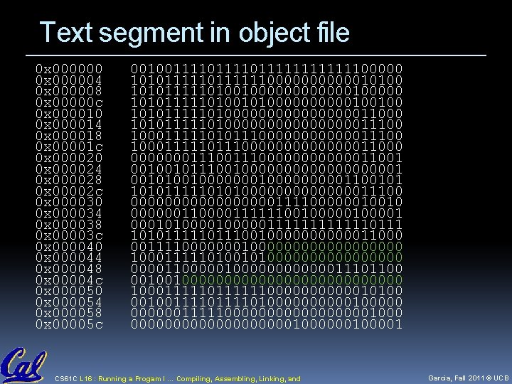 Text segment in object file 0 x 000000 0 x 000004 0 x 000008