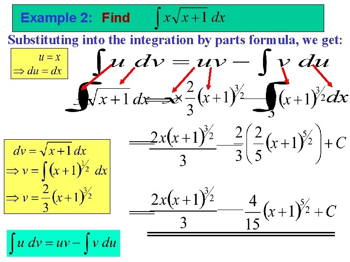 Example 2: Find Substituting into the integration by parts formula, we get: 