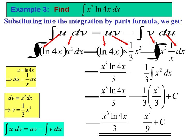 Example 3: Find Substituting into the integration by parts formula, we get: 