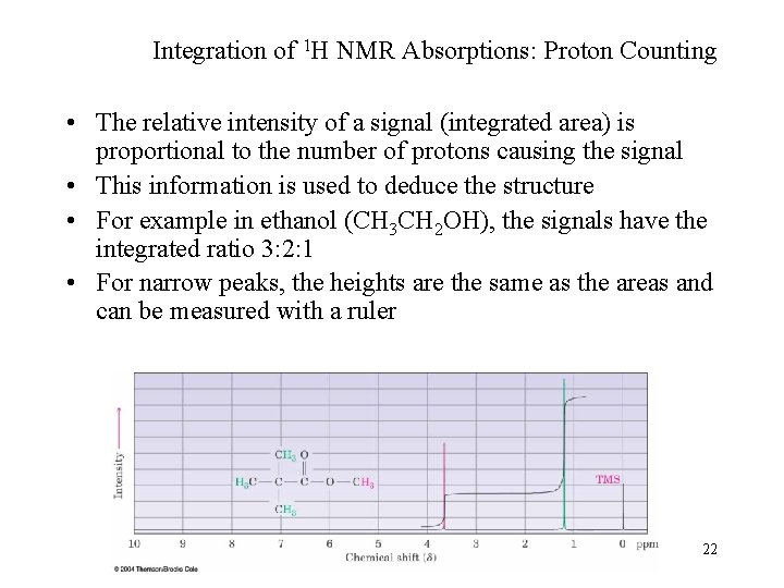 Integration of 1 H NMR Absorptions: Proton Counting • The relative intensity of a