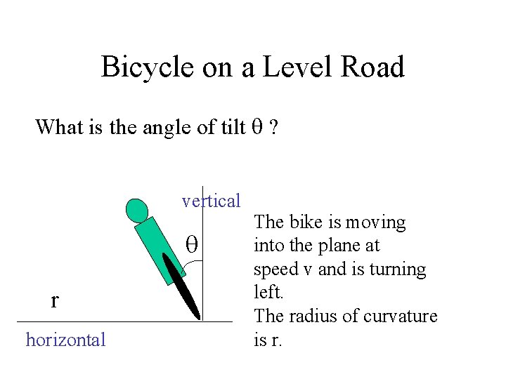 Bicycle on a Level Road What is the angle of tilt ? vertical r