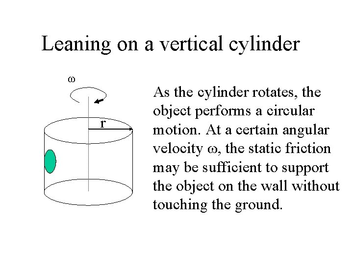 Leaning on a vertical cylinder ω r As the cylinder rotates, the object performs