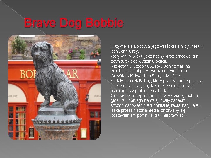Brave Dog Bobbie Nazywał się Bobby, a jego właścicielem był niejaki pan John Grey,