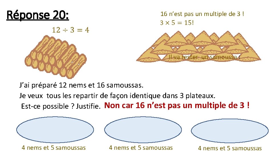 Réponse 20: 16 n’est pas un multiple de 3 ! Il va rester un