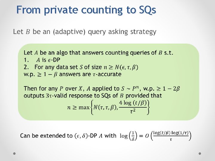 From private counting to SQs • 