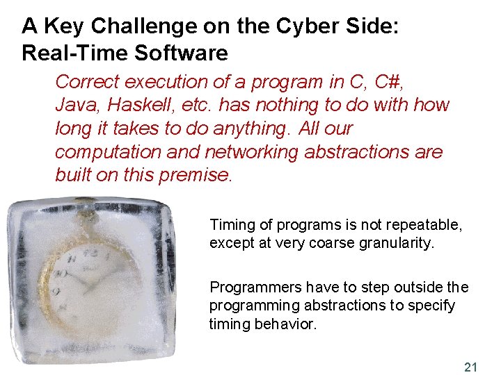 A Key Challenge on the Cyber Side: Real-Time Software Correct execution of a program