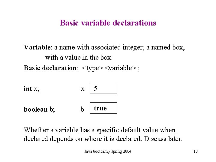 Basic variable declarations Variable: a name with associated integer; a named box, with a Basic variable declarations Variable: a name with associated integer; a named box, with a