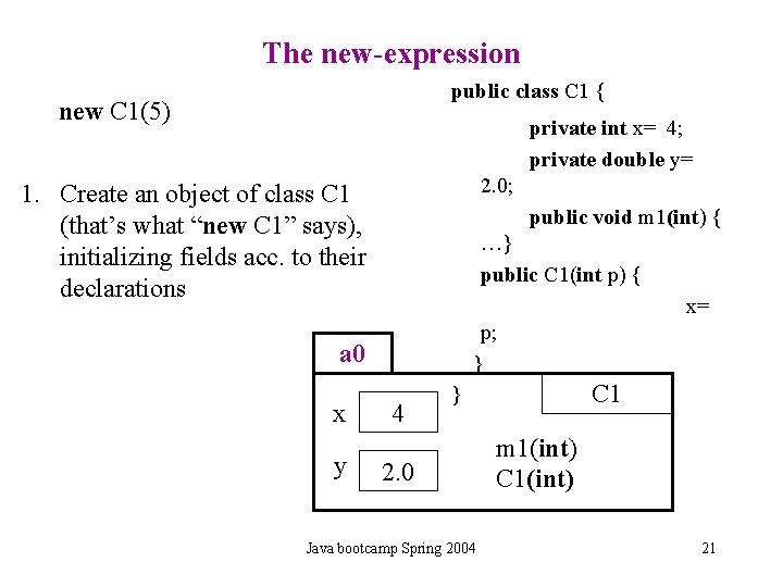 The new-expression public class C 1 { new C 1(5) private int x= 4; The new-expression public class C 1 { new C 1(5) private int x= 4;