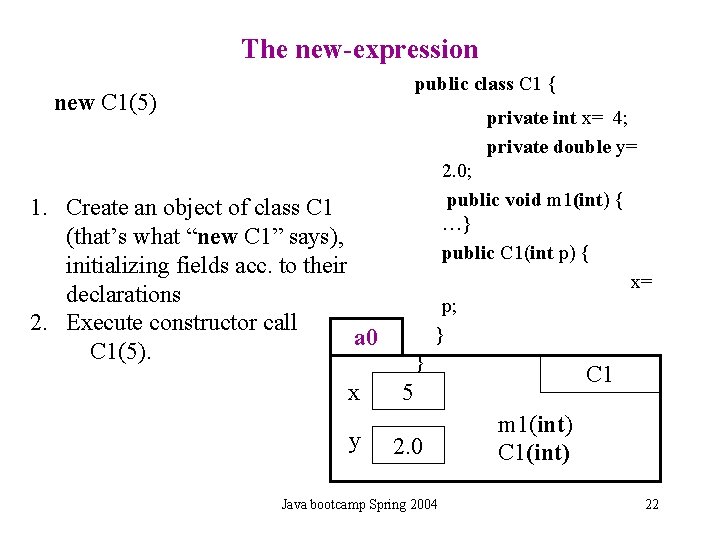 The new-expression public class C 1 { new C 1(5) private int x= 4; The new-expression public class C 1 { new C 1(5) private int x= 4;