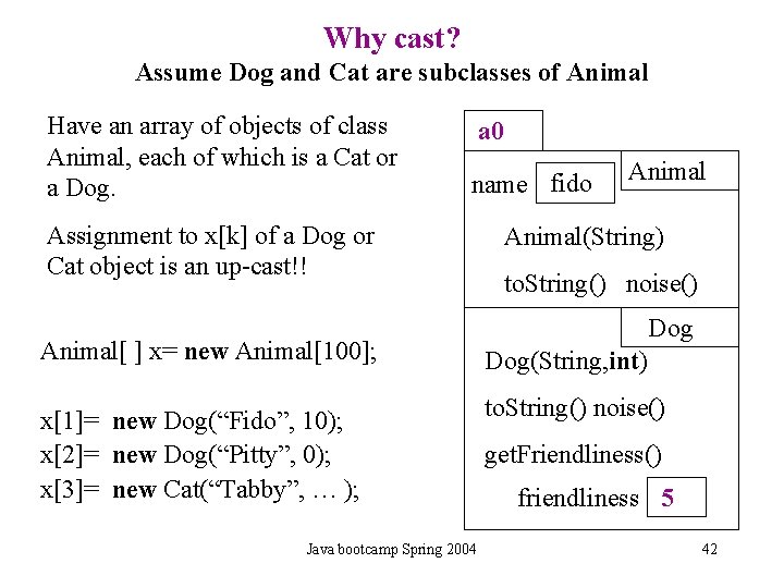 Why cast? Assume Dog and Cat are subclasses of Animal Have an array of Why cast? Assume Dog and Cat are subclasses of Animal Have an array of
