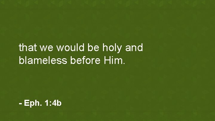 that we would be holy and blameless before Him. - Eph. 1: 4 b