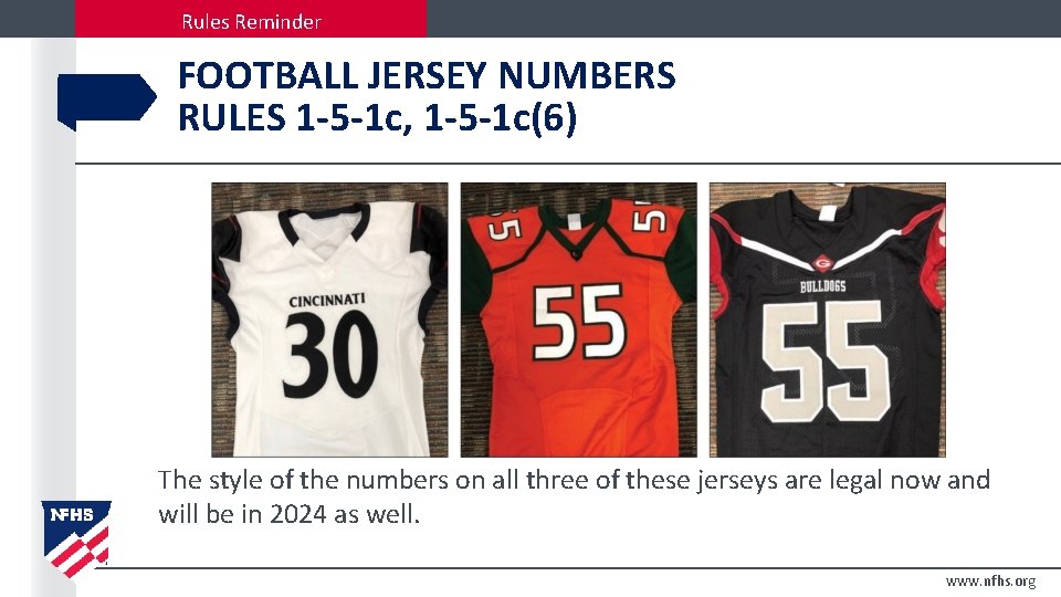 Rules Reminder FOOTBALL JERSEY NUMBERS RULES 1 -5 -1 c, 1 -5 -1 c(6)