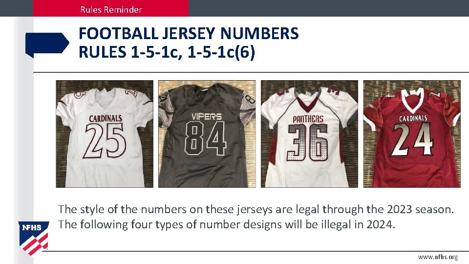 Rules Reminder FOOTBALL JERSEY NUMBERS RULES 1 -5 -1 c, 1 -5 -1 c(6)