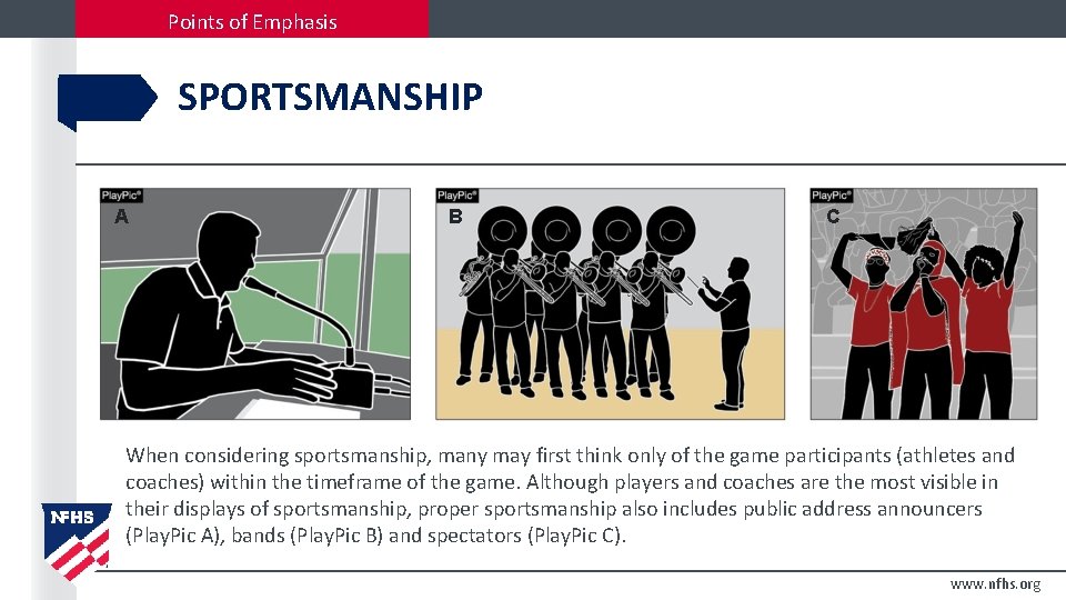 Points of Emphasis SPORTSMANSHIP A B C When considering sportsmanship, many may first think