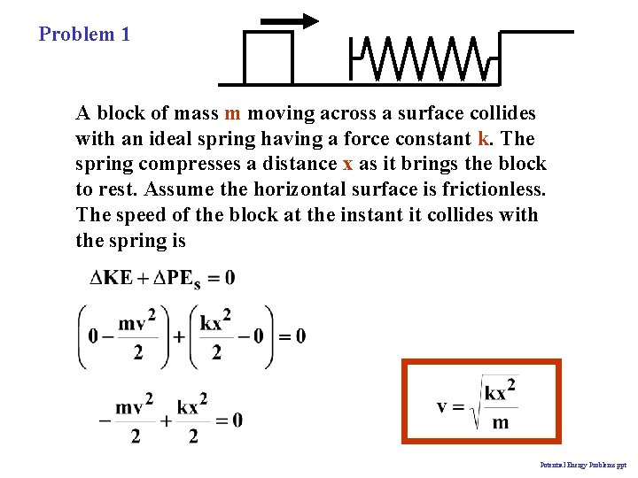 Problem 1 A block of mass m moving across a surface collides with an