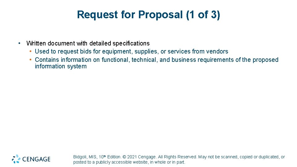 Request for Proposal (1 of 3) • Written document with detailed specifications • Used Request for Proposal (1 of 3) • Written document with detailed specifications • Used