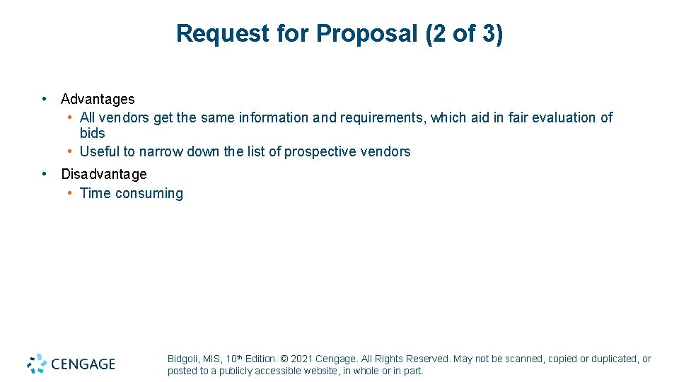 Request for Proposal (2 of 3) • Advantages • All vendors get the same Request for Proposal (2 of 3) • Advantages • All vendors get the same