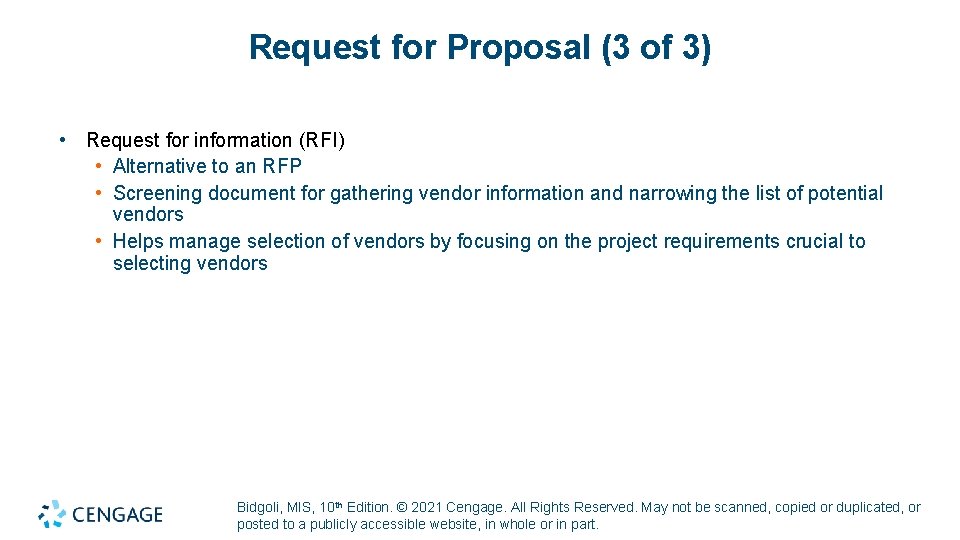 Request for Proposal (3 of 3) • Request for information (RFI) • Alternative to Request for Proposal (3 of 3) • Request for information (RFI) • Alternative to