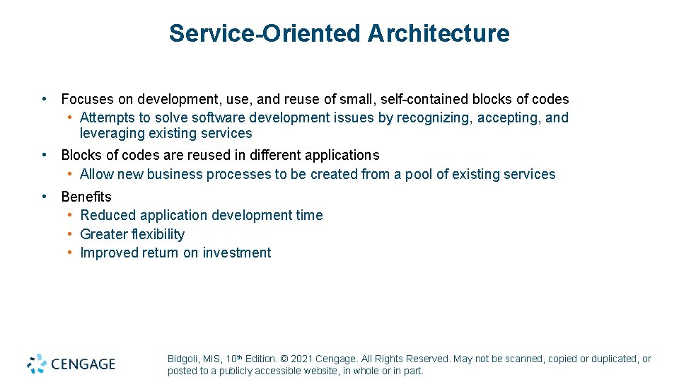 Service-Oriented Architecture • Focuses on development, use, and reuse of small, self-contained blocks of Service-Oriented Architecture • Focuses on development, use, and reuse of small, self-contained blocks of