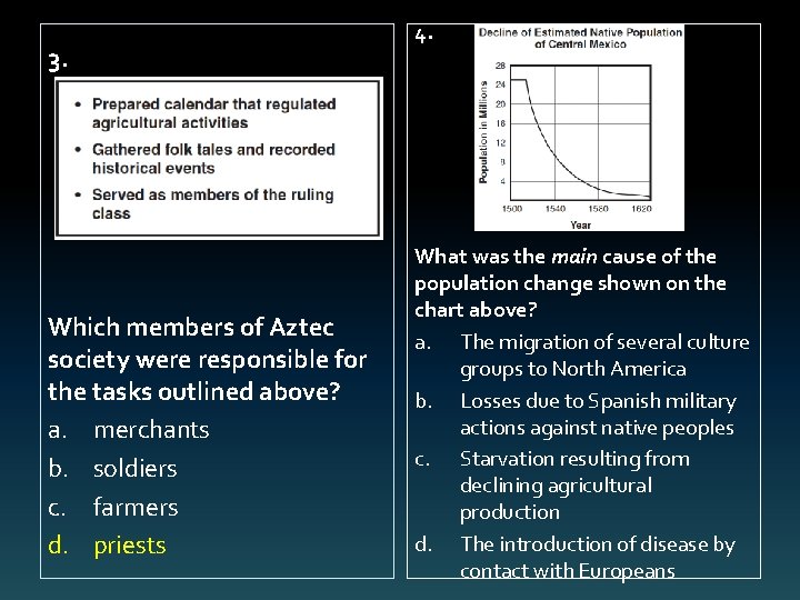 3. Which members of Aztec society were responsible for the tasks outlined above? a.