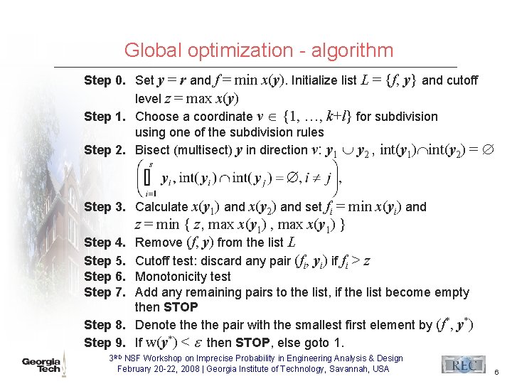 Global optimization - algorithm Step 0. Set y = r and f = min