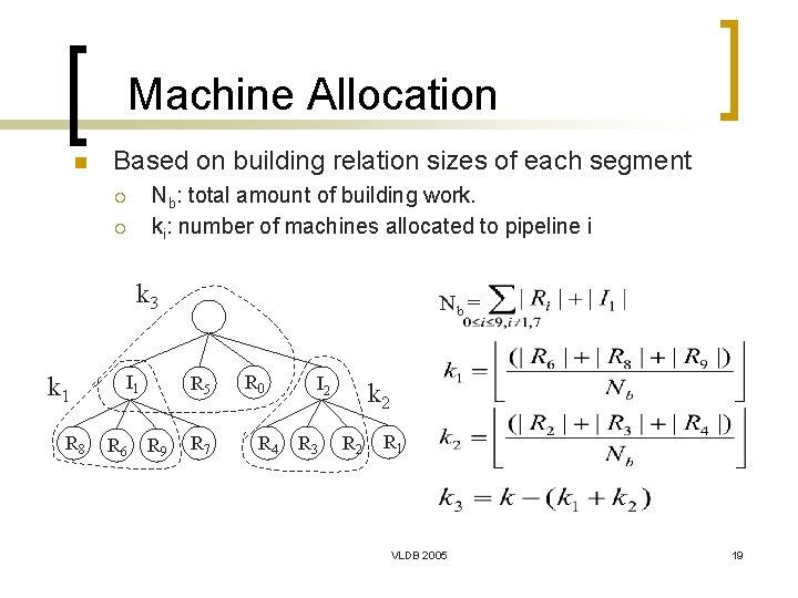Machine Allocation n Based on building relation sizes of each segment Nb: total amount