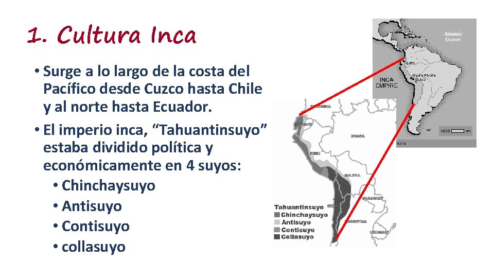 1. Cultura Inca • Surge a lo largo de la costa del Pacífico desde