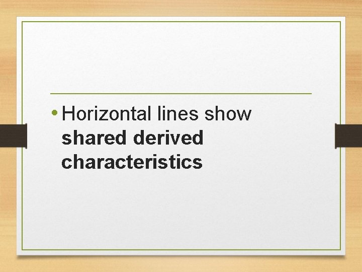  • Horizontal lines show shared derived characteristics 