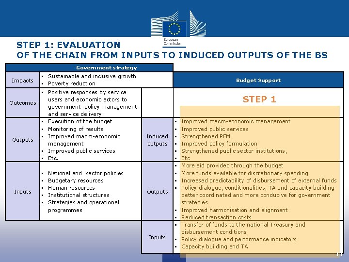 STEP 1: EVALUATION OF THE CHAIN FROM INPUTS TO INDUCED OUTPUTS OF THE BS