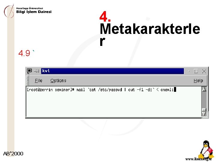4. 9 ` 4. Metakarakterle r AB’ 2000 www. linux. org. tr 