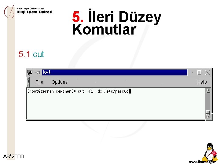 5. İleri Düzey Komutlar 5. 1 cut AB’ 2000 www. linux. org. tr 