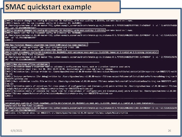 SMAC quickstart example 6/8/2021 26 