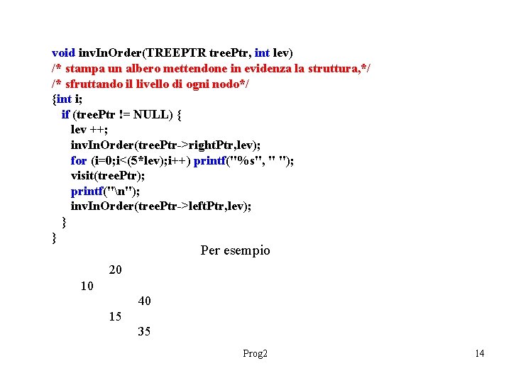 void inv. In. Order(TREEPTR tree. Ptr, int lev) /* stampa un albero mettendone in