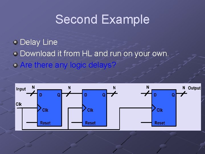 Second Example Delay Line Download it from HL and run on your own. Are