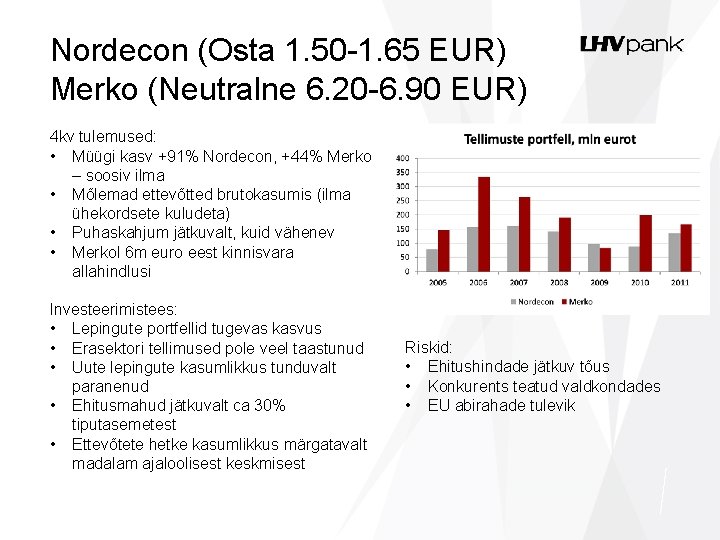 Nordecon (Osta 1. 50 -1. 65 EUR) Merko (Neutralne 6. 20 -6. 90 EUR)