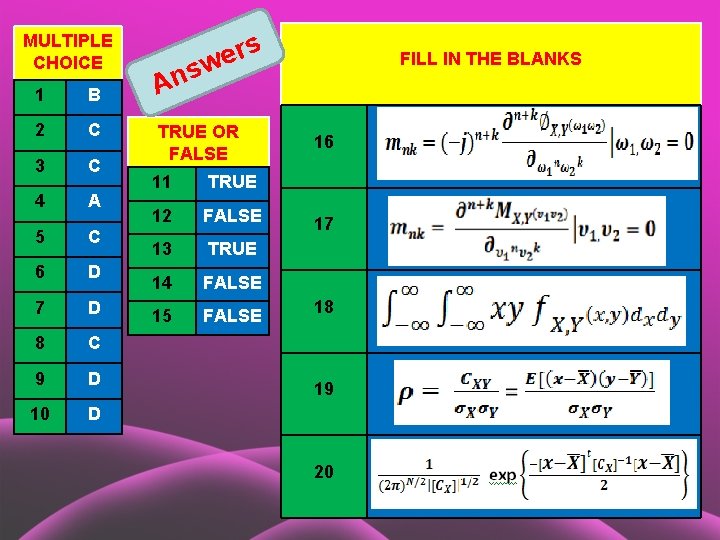 MULTIPLE CHOICE 1 B 2 C 3 C 4 A 5 C 6 D