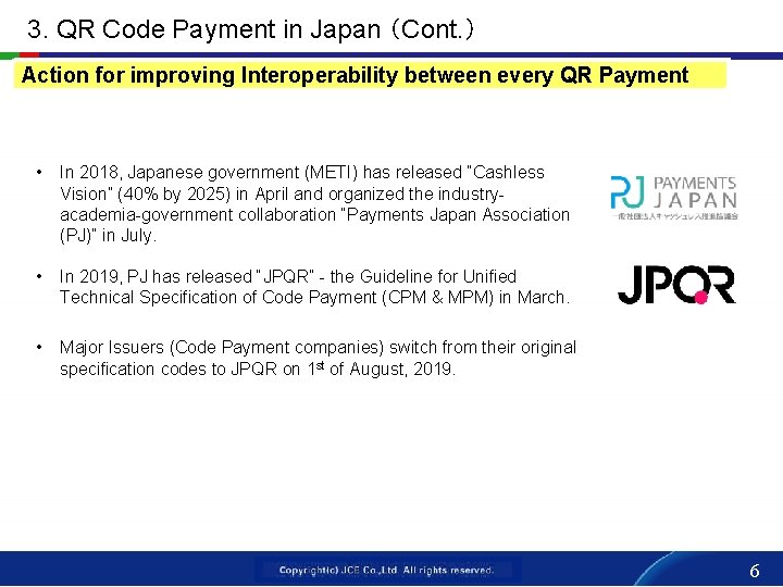 3. QR Code Payment in Japan （Cont. ） Action for improving Interoperability between every