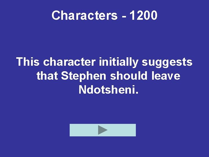 Characters - 1200 This character initially suggests that Stephen should leave Ndotsheni. 