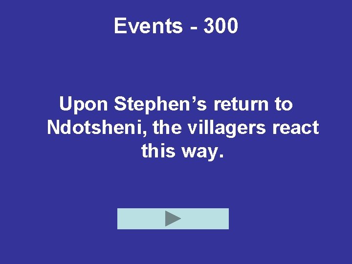 Events - 300 Upon Stephen’s return to Ndotsheni, the villagers react this way. 